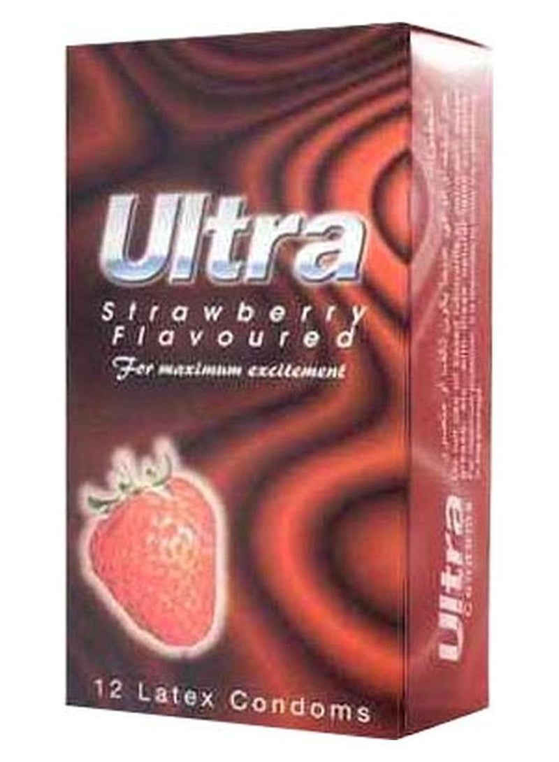 Ultra 12 Piece Ribbed Strawberry Flavoured Condoms - Image 1