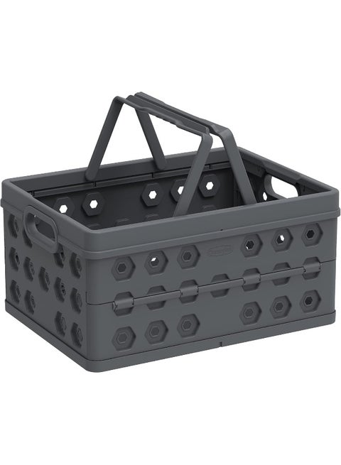 Foldable Basket Collapsible Storage Crate  Rectangle Plastic Grey 32Liters