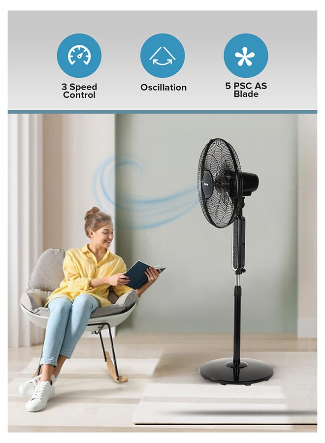 GEEPAS 16" Stand Fan with Remote Control |  1250 RPM, Modern Design, Pedestal Fans with Adjustable Oscillation, Efficient 60 W Motor for Better Cooling, Timer, 3 Modes, Natural, Normal and Sleeping| Perfect for Home, Office, Study Room Etc.| 2 Years Warranty 60 W GF21112Y Black - Image 2