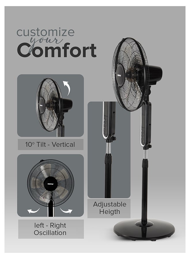 GEEPAS 16" Stand Fan with Remote Control |  1250 RPM, Modern Design, Pedestal Fans with Adjustable Oscillation, Efficient 60 W Motor for Better Cooling, Timer, 3 Modes, Natural, Normal and Sleeping| Perfect for Home, Office, Study Room Etc.| 2 Years Warranty 60 W GF21112Y Black - Image 4