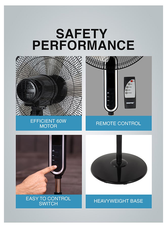 GEEPAS 16" Stand Fan with Remote Control |  1250 RPM, Modern Design, Pedestal Fans with Adjustable Oscillation, Efficient 60 W Motor for Better Cooling, Timer, 3 Modes, Natural, Normal and Sleeping| Perfect for Home, Office, Study Room Etc.| 2 Years Warranty 60 W GF21112Y Black - Image 5