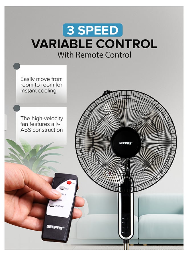 GEEPAS 16" Stand Fan with Remote Control |  1250 RPM, Modern Design, Pedestal Fans with Adjustable Oscillation, Efficient 60 W Motor for Better Cooling, Timer, 3 Modes, Natural, Normal and Sleeping| Perfect for Home, Office, Study Room Etc.| 2 Years Warranty 60 W GF21112Y Black - Image 3