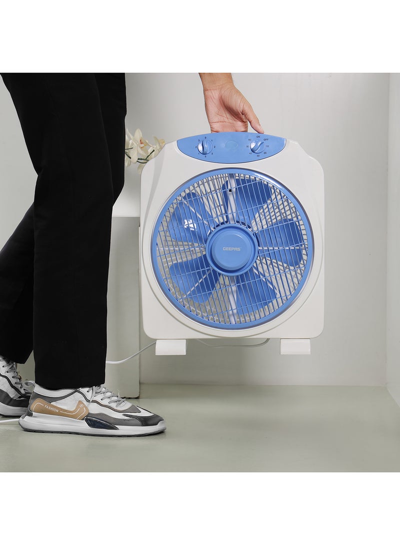 GEEPAS - 12 Inch Powerful Personal 3 Speed Box Fan with Copper Motor, Portable Desk Fan With  Fan Guard, Table Fan for Office and Home, 60 Minutes Timer GF21113N Blue, White - Image 1