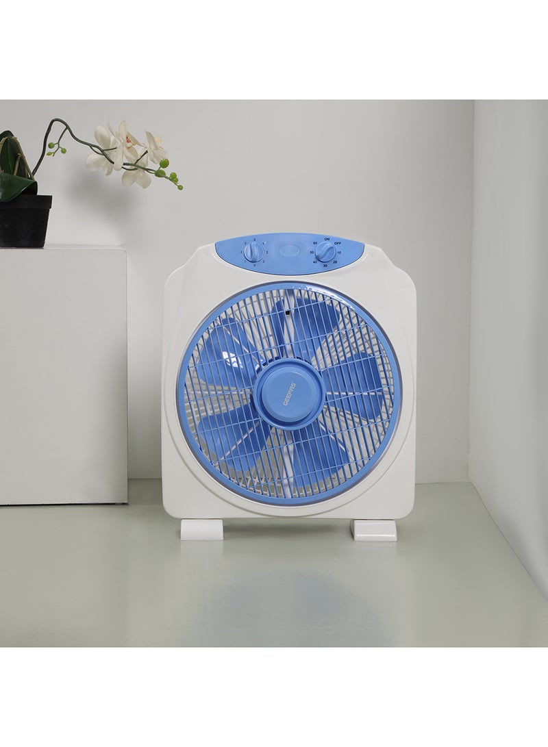GEEPAS - 12 Inch Powerful Personal 3 Speed Box Fan with Copper Motor, Portable Desk Fan With  Fan Guard, Table Fan for Office and Home, 60 Minutes Timer GF21113N Blue, White - Image 1