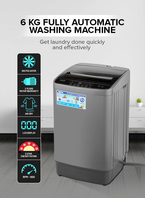 6 KG Fully Automatic Washing Machine| Top Load Equipped with Big Pulsator, Digital Display, Anti Vibration & Noise, Child Lock, Air Dry Function, Automatic Imbalance Control| 1 Year Warranty GFWM6800LCQ White/Black GFWM6800LCQ White/Black