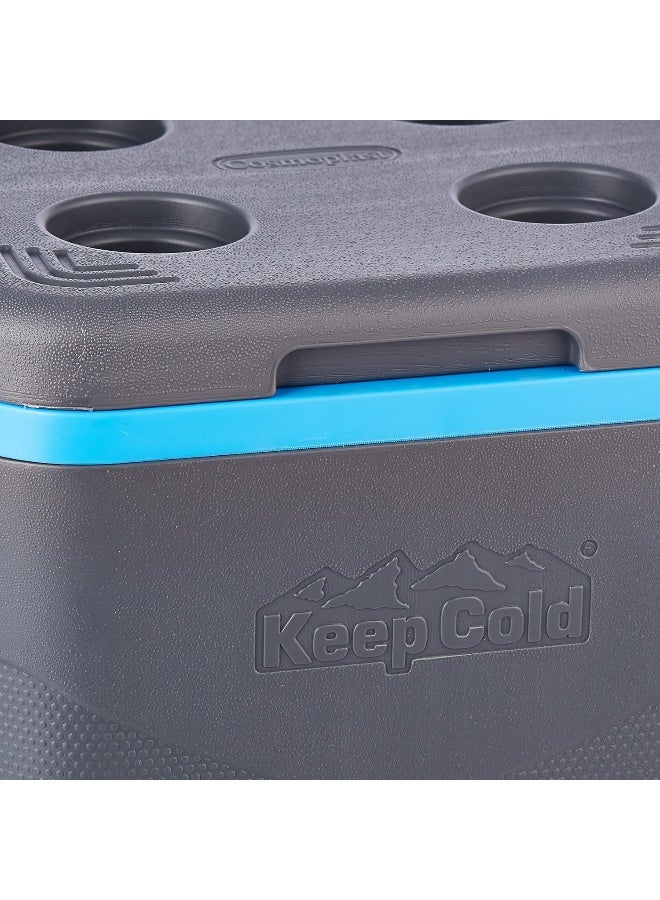 Cosmoplast - Keep Cold Plastic Picnic Trolley Icebox Roller Cooler With Wheels 30 Liters Grey 30.0Liters - Image 1