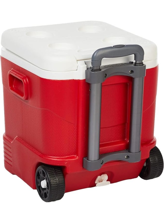 Cosmoplast - Keep Cold Plastic Picnic Trolley Icebox Roller Cooler With Wheels 45 Liters Red - Image 1