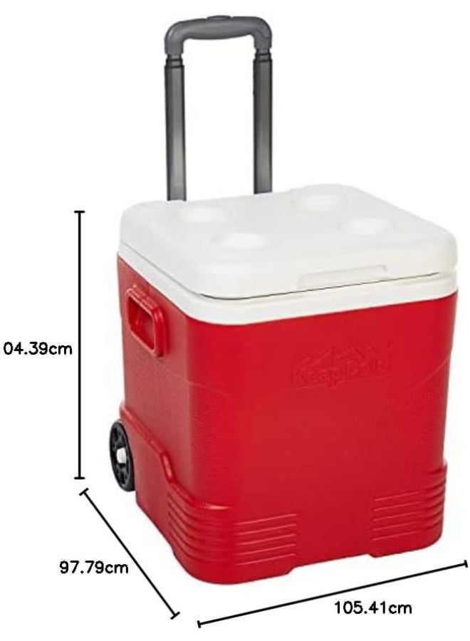 Cosmoplast - Keep Cold Plastic Picnic Trolley Icebox Roller Cooler With Wheels 45 Liters Red - Image 1