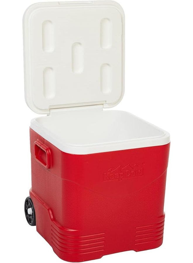 Cosmoplast - Keep Cold Plastic Picnic Trolley Icebox Roller Cooler With Wheels 45 Liters Red - Image 1
