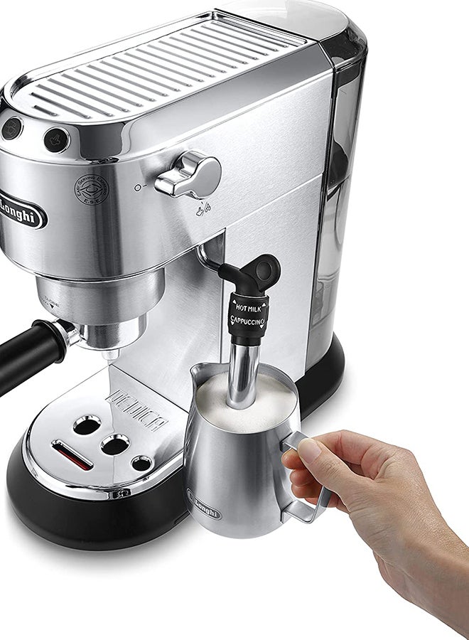 De'Longhi Dedica Coffee Machine, Barista Pump Espresso and Cappuccino Maker, Ground Coffee and ESE Pods can be used, Milk Frother for Latte Macchiato and more, 1.1 L 1450 W EC685.M Silver - Image 4