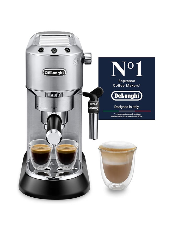 De'Longhi Dedica Coffee Machine, Barista Pump Espresso and Cappuccino Maker, Ground Coffee and ESE Pods can be used, Milk Frother for Latte Macchiato and more 1.1 L 1450 W EC685.M Silver - Image 1