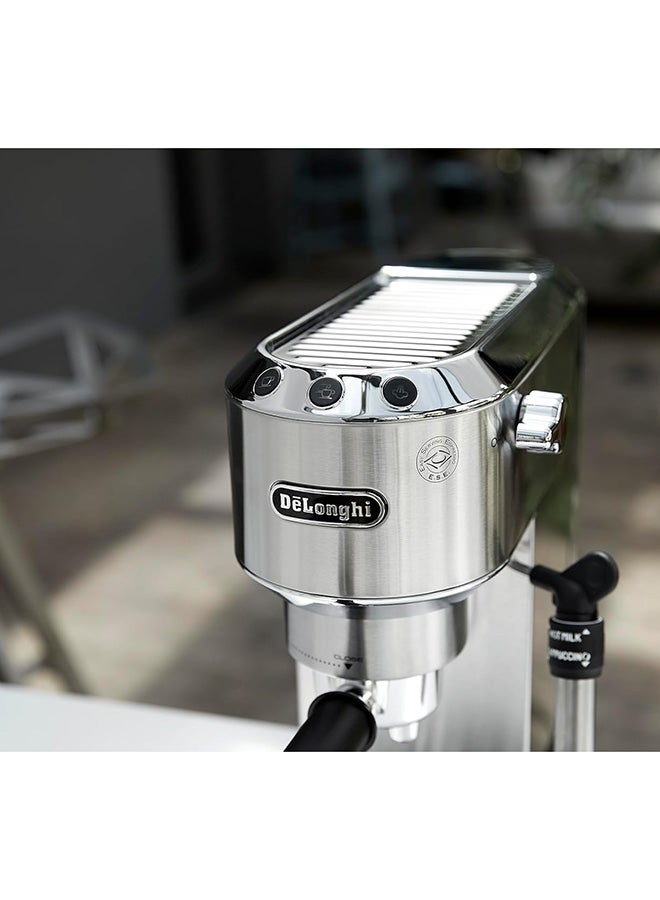 De'Longhi Dedica Coffee Machine, Barista Pump Espresso and Cappuccino Maker, Ground Coffee and ESE Pods can be used, Milk Frother for Latte Macchiato and more 1.1 L 1450 W EC685.M Silver - Image 5