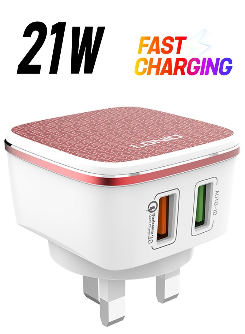 LDNIO Dual USB Wall Charger With Cable White/Red  - Image 1
