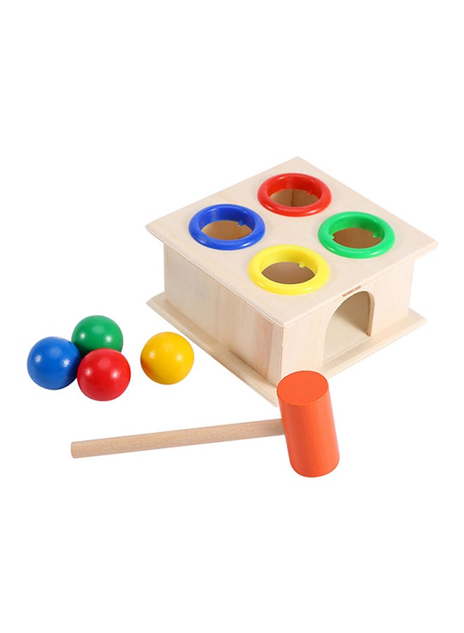 Classic Bright Colourful Grasping Handle Wooden Hammering Ball Game Box For Kids 10x10x10cm - Image 1