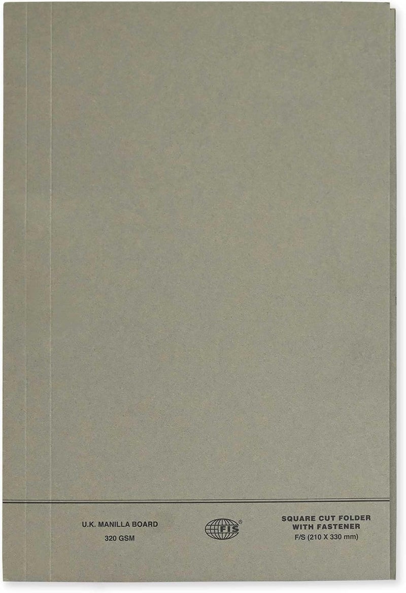 FIS Square Cut Folders with Fastener, Grey Color, Pack of 50, 320 GSM, F/S (210 x 330 mm) Grey - Image 1