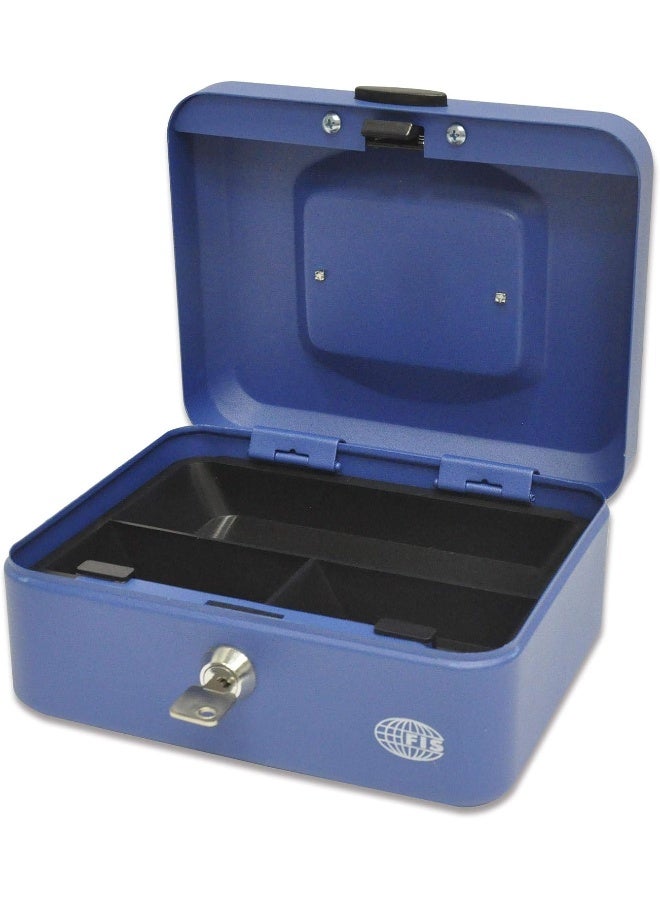 FIS Cash Box Jewelry Safe - Steel Blue Color with Key Lock, 20x16x9 cm Blue - Image 2