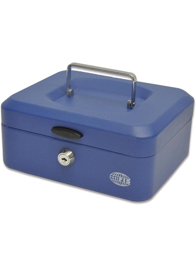 FIS Cash Box Jewelry Safe - Steel Blue Color with Key Lock, 20x16x9 cm Blue - Image 1