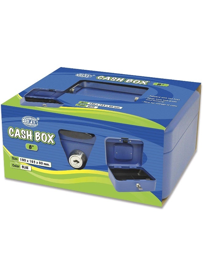 FIS Cash Box Jewelry Safe - Steel Blue Color with Key Lock, 20x16x9 cm Blue - Image 4