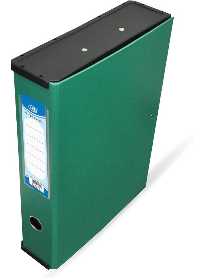 FIS Colored PP Rigid Box File, Foolscap Size (210x330mm), Green with Metal Mechanism Green/Black - Image 1