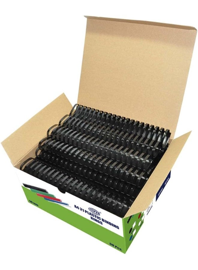 FIS Plastic Binding Rings, 50mm, Black, 50 Pieces, Capacity Up to 480 Sheets Black - Image 1