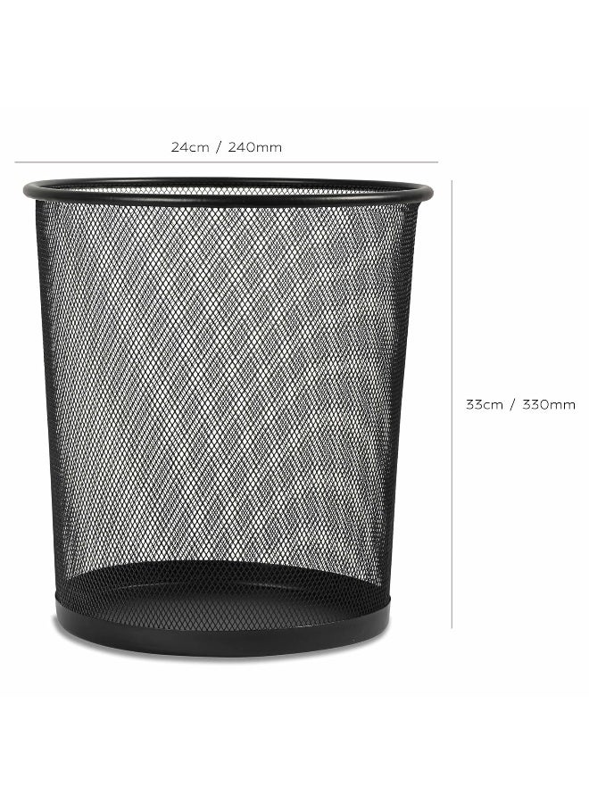 FIS Metal Waste Basket - Round Wire Mesh Trash Bin, Black, 240x240x330mm Black - Image 5