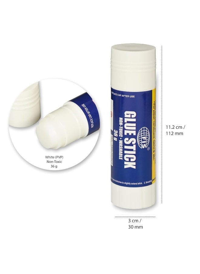 FIS Non-Toxic Washable White Glue Stick, 36g, Box of 12 Pieces White - Image 4
