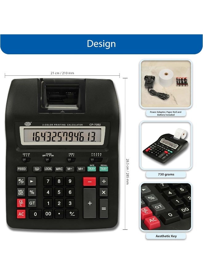 FIS 2-Color Printing Calculator, 12 Digits, Black, Includes Paper Roll and Batteries Black - Image 4