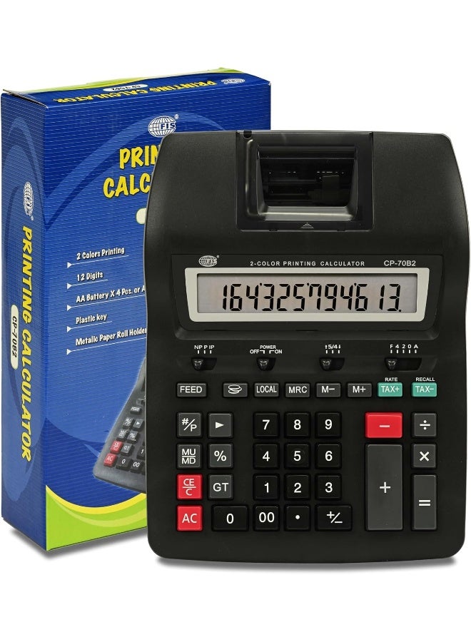 FIS 2-Color Printing Calculator, 12 Digits, Black, Includes Paper Roll and Batteries Black - Image 2