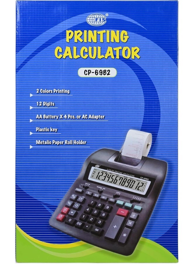 FIS 2 Color Printing Calculator with Paper Roll & AC Adapter, 12 Digits, Black Black - Image 5
