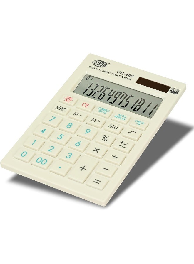FIS Check and Correct Calculator, 12 Digits, Solar Powered with Auto Replay Functions White/Black/Blue - Image 1