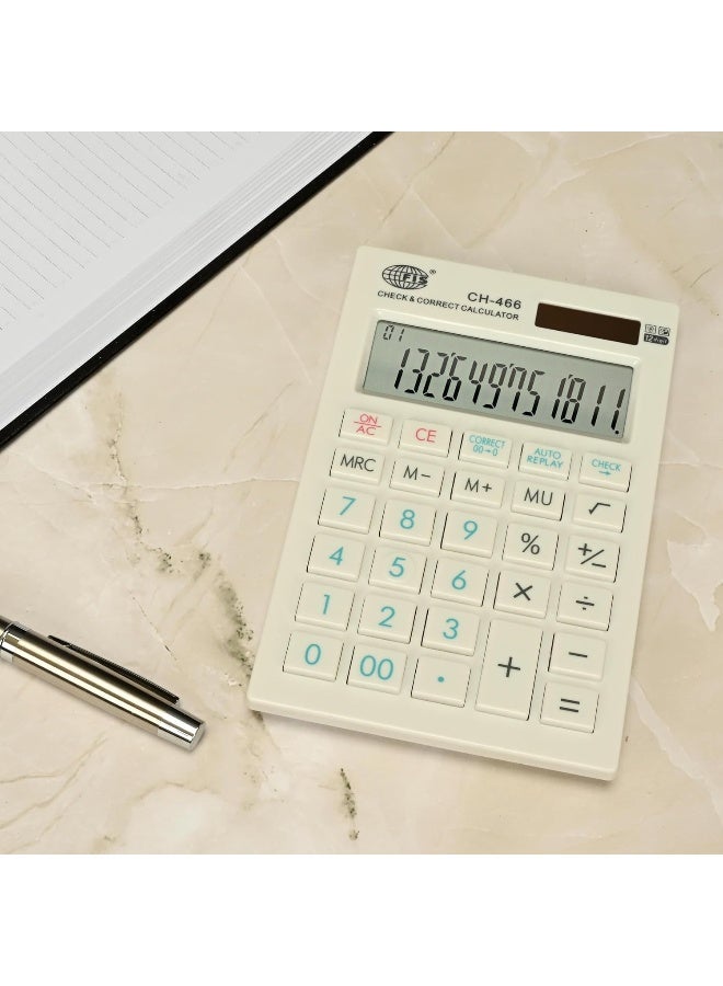 FIS Check and Correct Calculator, 12 Digits, Solar Powered with Auto Replay Functions White/Black/Blue - Image 4