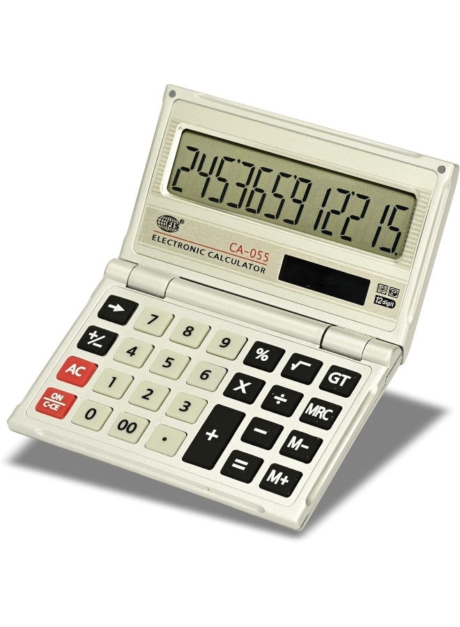 FIS Handheld Calculator 12 Digits with Metal Body and Solar Power - Model FSCACA-055 Silver - Image 1