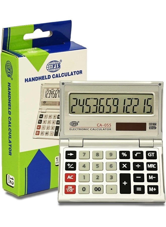 FIS Handheld Calculator 12 Digits with Metal Body and Solar Power - Model FSCACA-055 Silver - Image 2