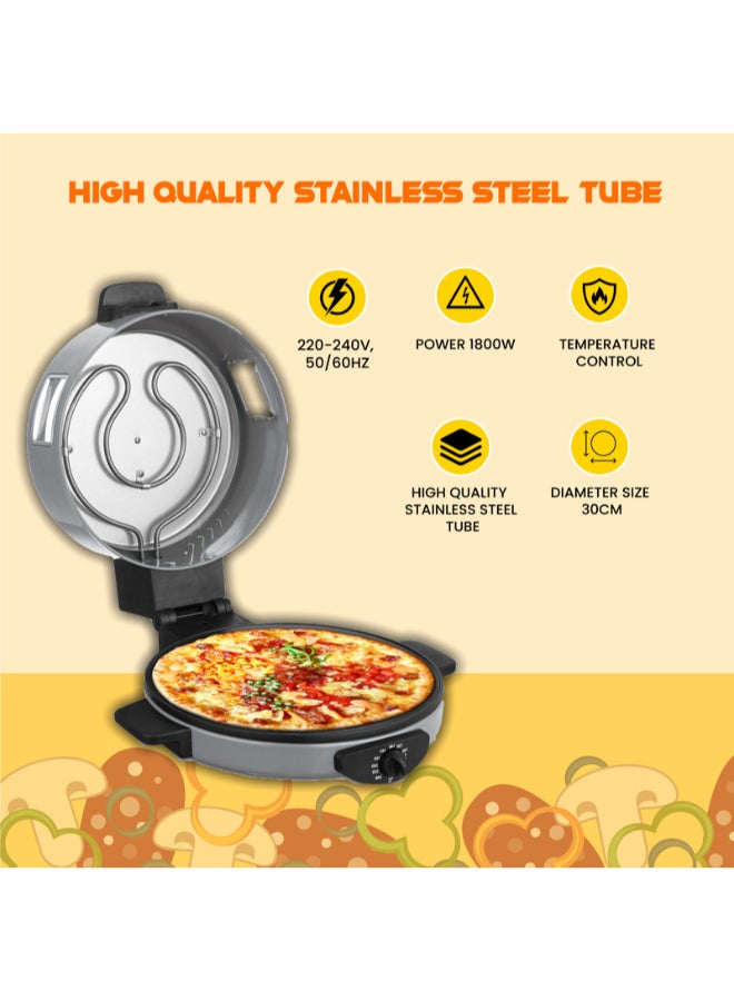 SONASHI 2-in-1 Arabic Bread & Pizza Maker | Adjustable Temperature | 30CM Baking Plate with Adjustable Temperature Control 180-240, 2.5mm Thick Die Cast Cooking Plate & ON/OFF Switch 1800 W SABM-863 Silver/Black - Image 5
