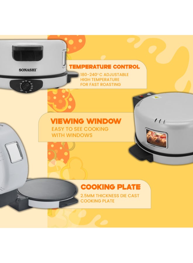 SONASHI 2-in-1 Arabic Bread & Pizza Maker | Adjustable Temperature | 30CM Baking Plate with Adjustable Temperature Control 180-240, 2.5mm Thick Die Cast Cooking Plate & ON/OFF Switch 1800 W SABM-863 Silver/Black - Image 4