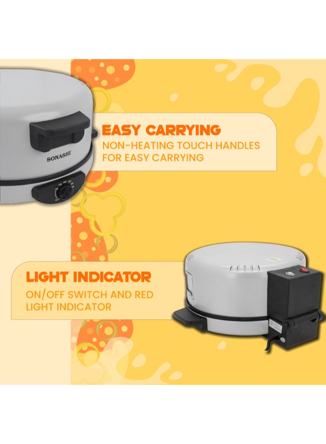 SONASHI 2-in-1 Arabic Bread & Pizza Maker | Adjustable Temperature | 30CM Baking Plate with Adjustable Temperature Control 180-240, 2.5mm Thick Die Cast Cooking Plate & ON/OFF Switch 1800 W SABM-863 Silver/Black - Image 2