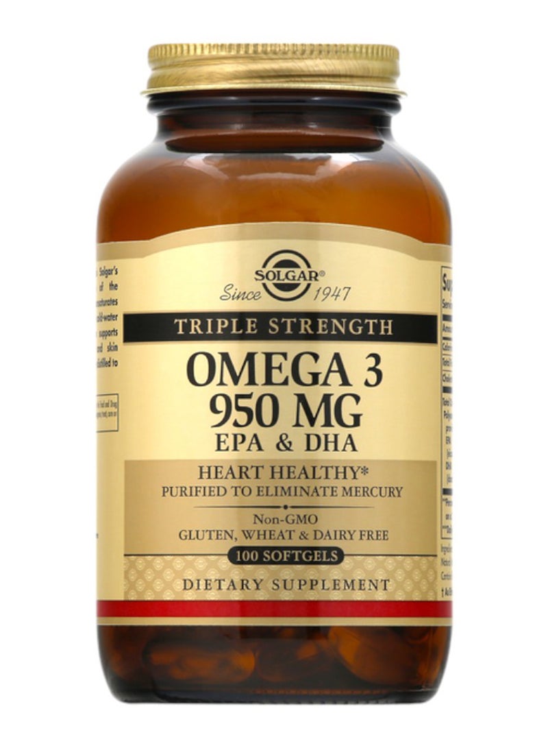 Solgar - Triple Strength Omega 3, EPA & DHA, 950mg, 100 Softgels - Image 1