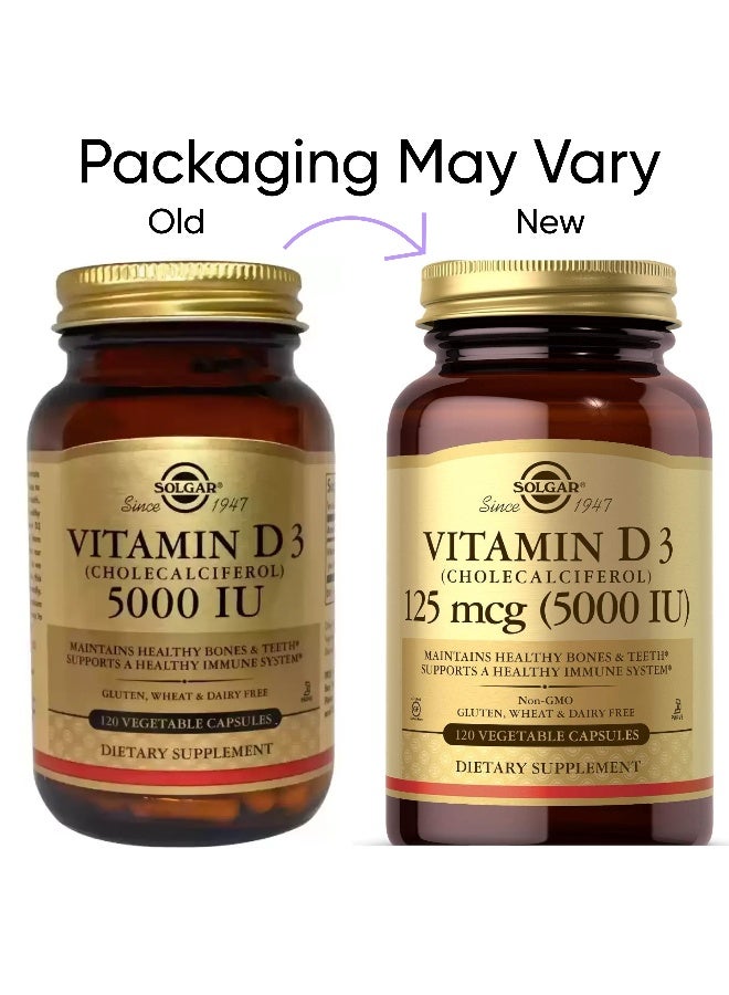 Solgar Vitamin D3 (Cholecalciferol) 125 Mcg, (5000 IU) 120 Vegetable Capsules Packaging May Vary - Image 1