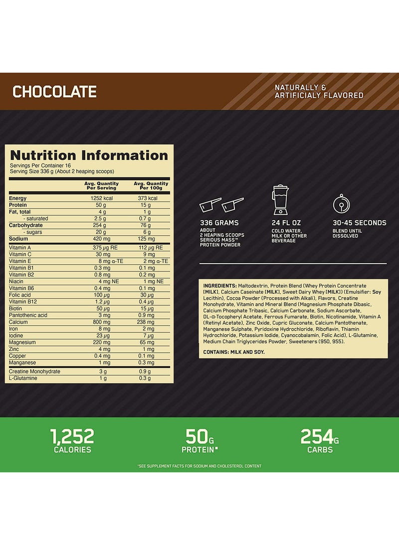 Optimum Nutrition Serious Mass High Protein Muscle Building And Weight Gainer Protein Powder Chocolate 12 Lbs 5.44 Kg  - Image 4