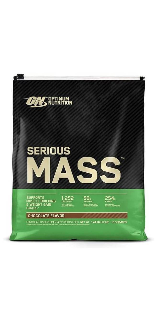 Optimum Nutrition Serious Mass: High Protein Muscle Building & Weight Gainer Powder, 50 Grams of Protein, Immune Support - Chocolate, 12 Lbs (5.44 KG) pack may vary - Image 1