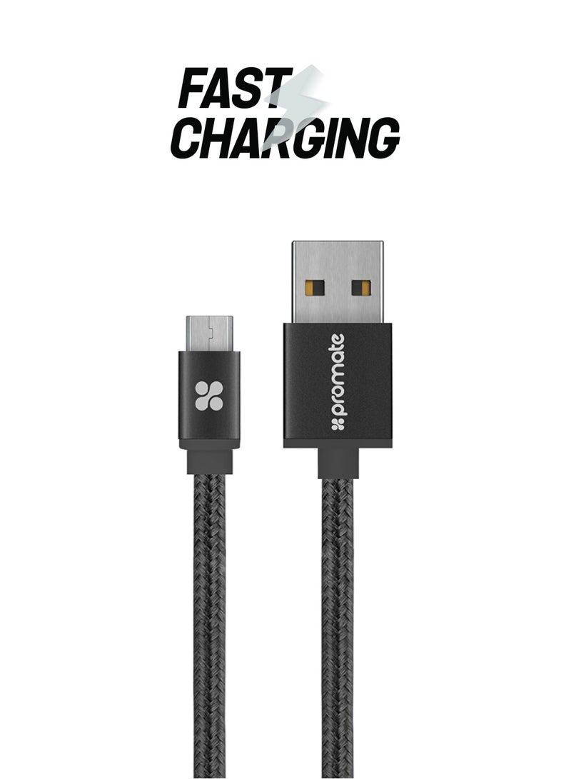 بروميت كابل شحن متزامن لينك ميت-U2M بمنفذ مايكرو USB مغلّف بنسيج شبكي متين، مناسب لأجهزة سامسونج وهواوي وإتش تي سي وإل جي أسود - Image 1