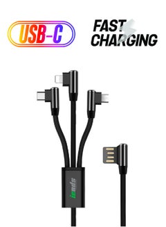 3-In-1 Fast Charging L-Shape Multi Pin USB Cable Black