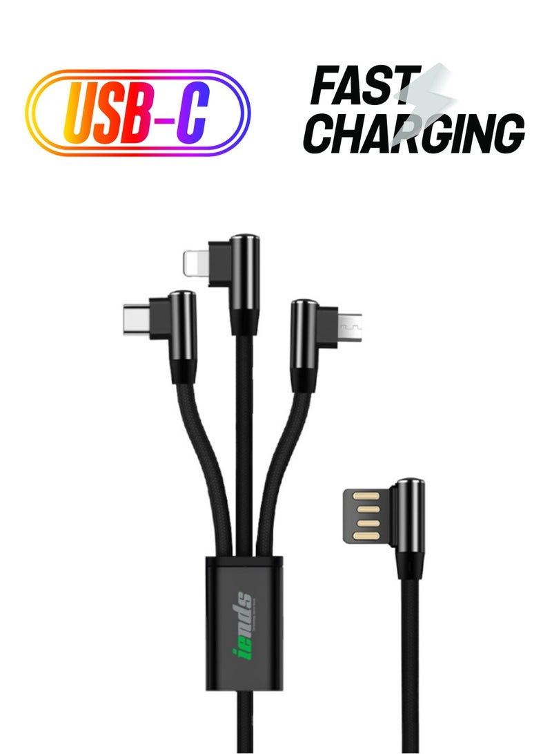 iends - 3-In-1 Fast Charging L-Shape Multi Pin USB Cable Black - Image 1