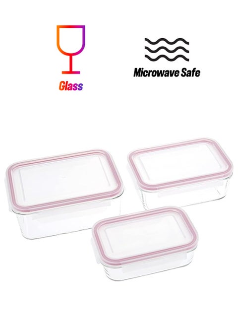 Set 6 Pieces Tampered Glass Food Container Glass Containers - 3 Pieces | Lid - 3 Pieces Microwave Safe Freezer Safe Dishwasher Safe Clear/Pink Small 400 Medium 715 Big1 100 Ml Clear/Pink Small(400), Medium(715), Big(1100)ml
