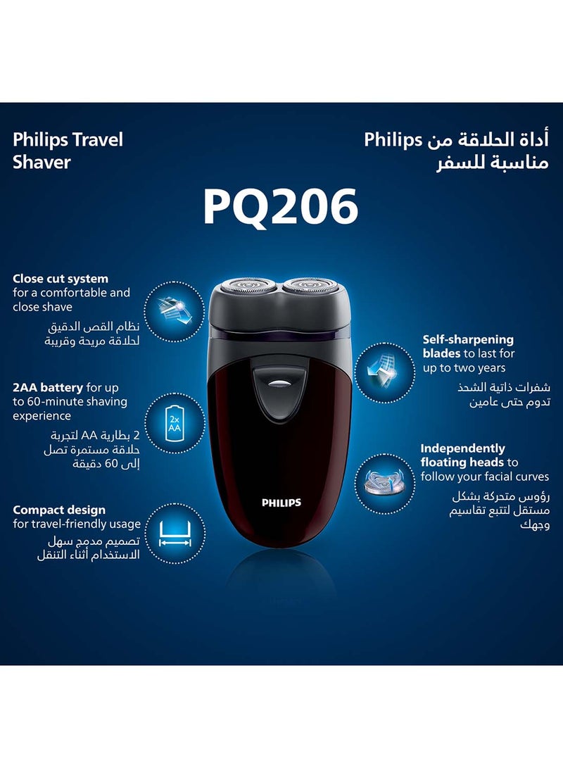 Philips Electric Shaver PQ206/18 | Battery powered | Compact and easy to carry | Close, comfortable shave | Heads follow your face | Up to 60 min cordless | Protective cap & cleaning brush Black - Image 2