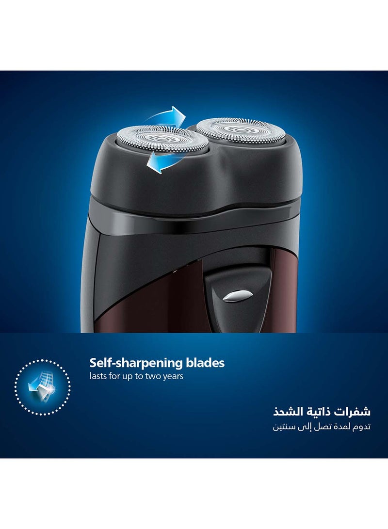 Philips Electric Shaver PQ206/18 | Battery powered | Compact and easy to carry | Close, comfortable shave | Heads follow your face | Up to 60 min cordless | Protective cap & cleaning brush Black - Image 4
