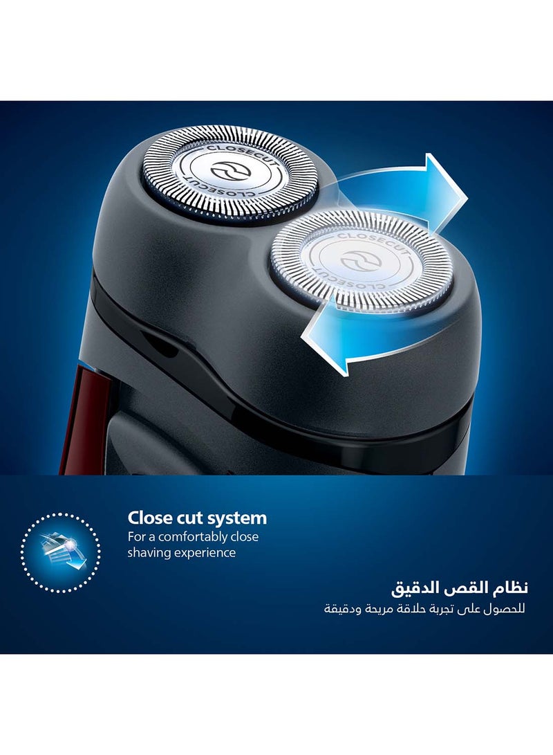 Philips Electric Shaver PQ206/18 | Battery powered | Compact and easy to carry | Close, comfortable shave | Heads follow your face | Up to 60 min cordless | Protective cap & cleaning brush Black - Image 3