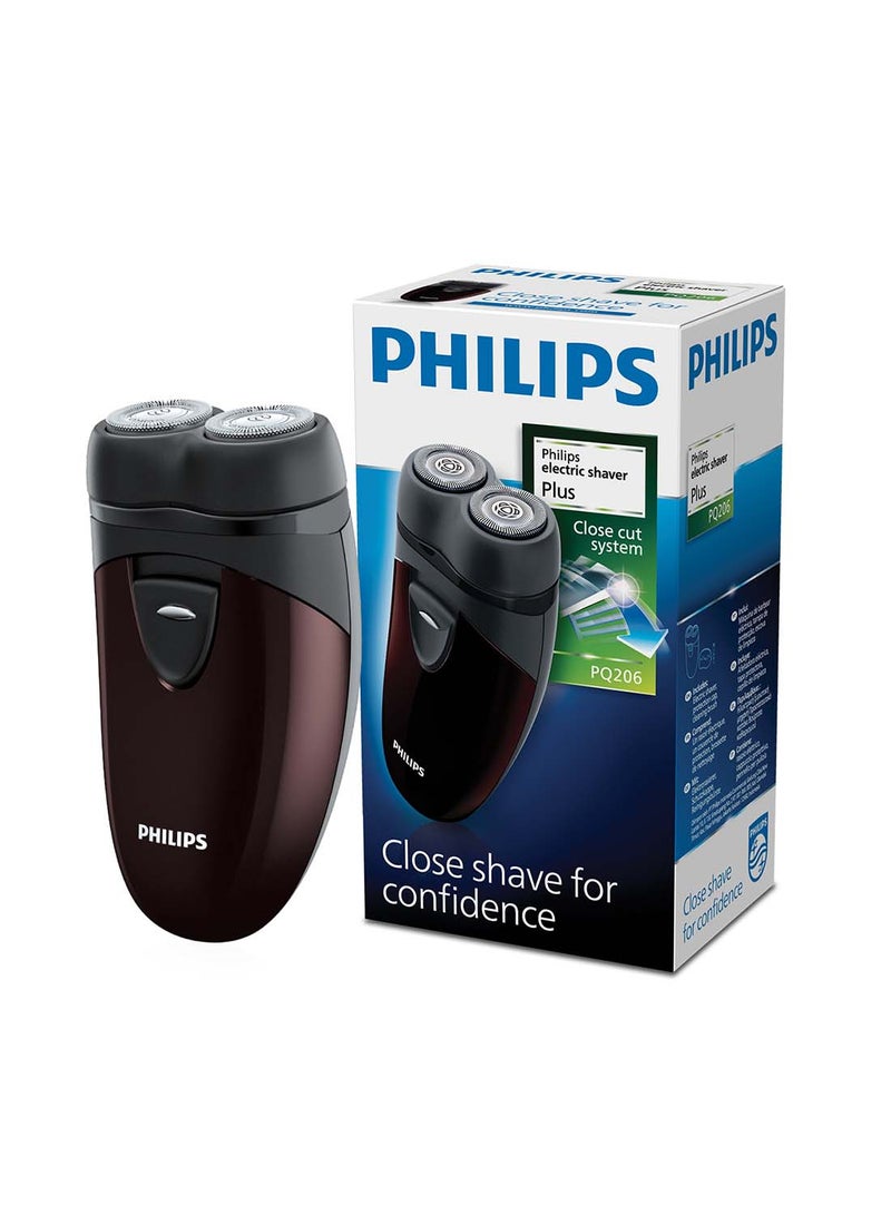 Philips Electric Shaver PQ206/18 | Battery powered | Compact and easy to carry | Close, comfortable shave | Heads follow your face | Up to 60 min cordless | Protective cap & cleaning brush Black - Image 1