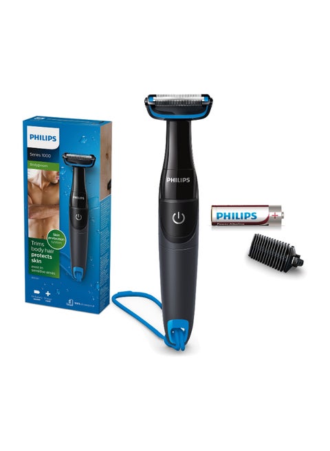 Bodygroom BG1024/16,Showerproof Groin & Body Trimmer,Bidirectional Trimmer, Skin Protection System,AA Battery Included Black/Blue