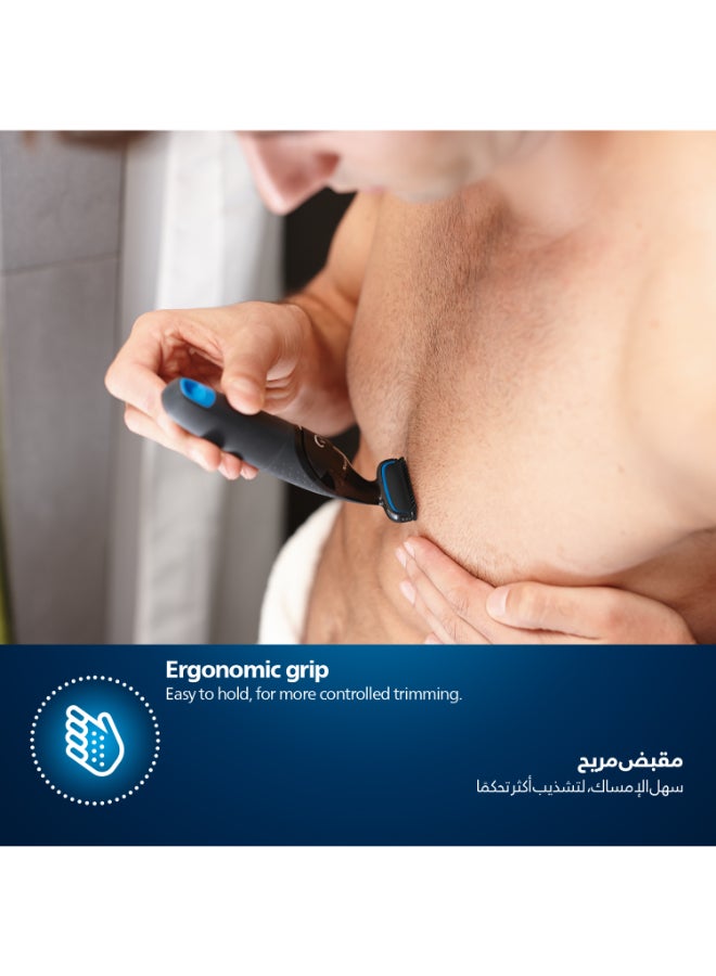 Bodygroom BG1024/16,Showerproof Groin & Body Trimmer,Bidirectional Trimmer, Skin Protection System,AA Battery Included Black/Blue